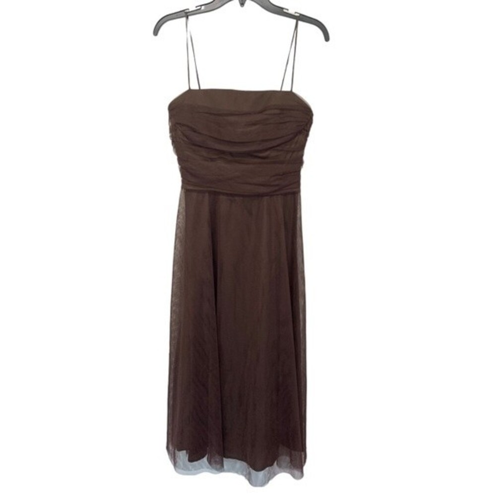 Eliza J | Chocolate Brown Tulle Party‎ Midi Dress 12